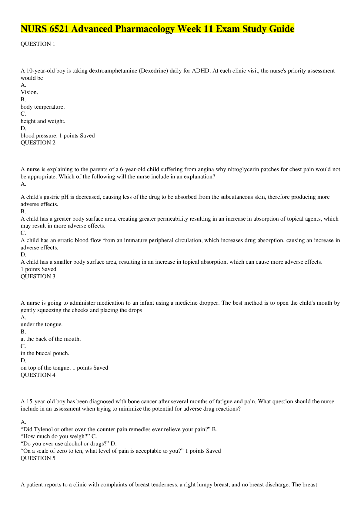 Preview image for NURS 6521 Advanced Pharmacology Week 11 Exam Study Guide